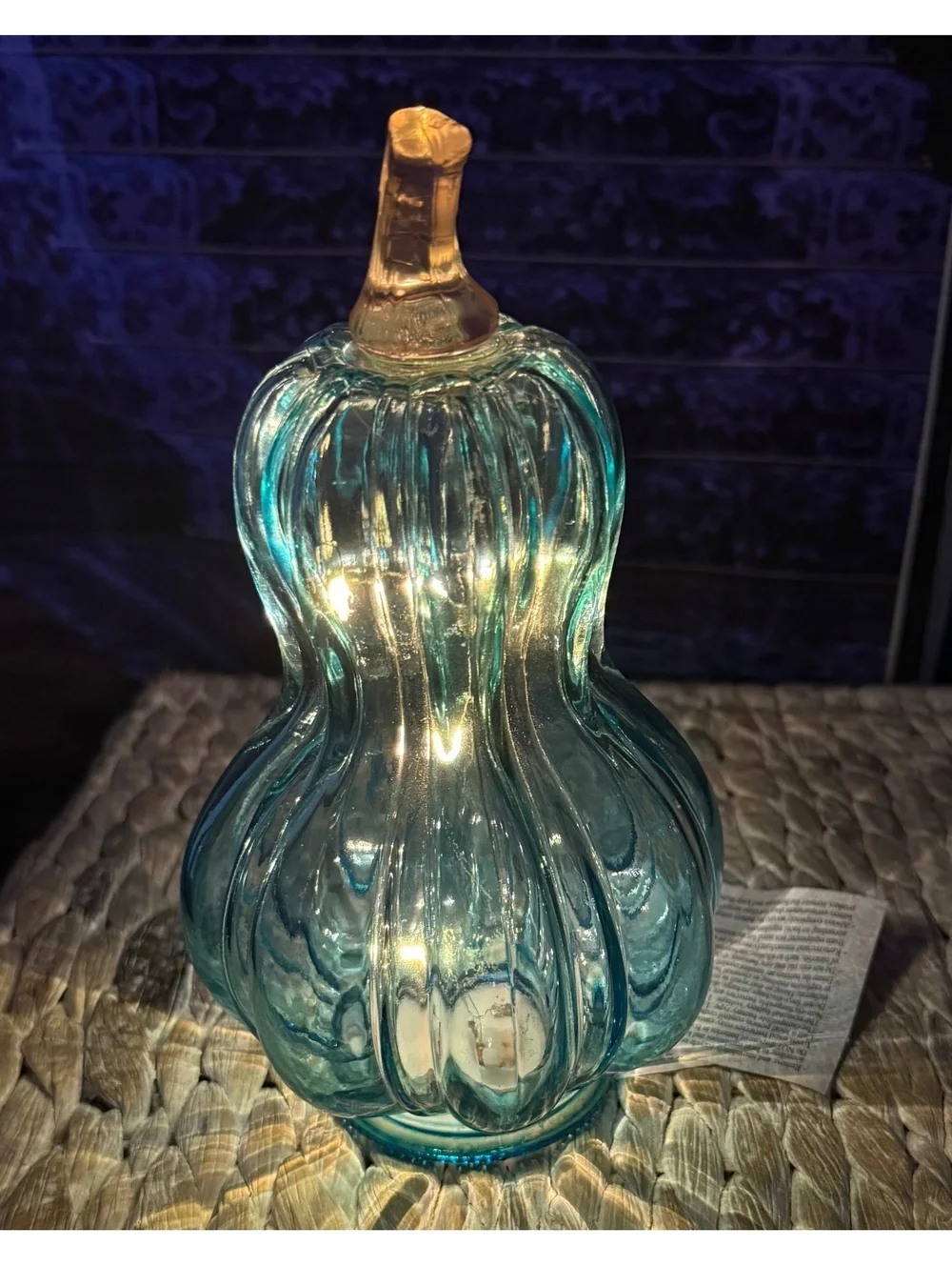 Blue Glass Gourd-Shaped LED Light Decoration with Cork Top